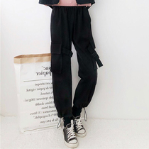  2021 new pants womens autumn casual personality tooling pocket trousers black BF Harajuku style nine-point leg pants