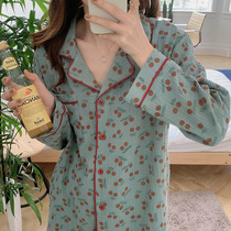 Loose long sleeve cardigan pajamas women autumn 2021 new two-piece set comfortable foreign pajama pants home clothing set tide