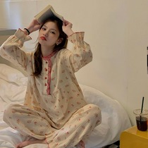 Day Department Little Crushed Flowers Pure Cotton Pyjamas Woman Spring Autumn 2022 New Sweet and Long sleeves Long pants Home clothes Two sets