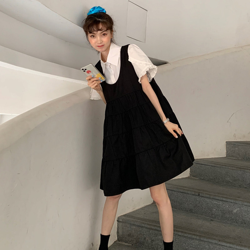 Dresses 2022 Summer new Korean version Loose Color 100 hitch a little sub-fluffy skirt Baby Bag Foreign Dress