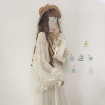 Medium and long hollow lace bottoming shirt womens sunscreen long-sleeved cardigan top thin chiffon shirt jacket small shirt autumn