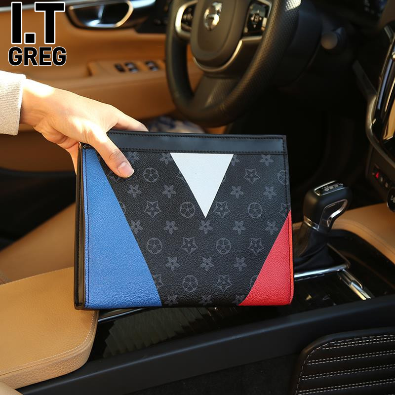 Hong Kong I.Tgreg Trendy Large-Capacity Business Men's Clutch Bag in Red, White, and Blue with Versatile Printed Design Hong Kong I.Tgreg Trendy Large-Capacity Business Men's Clutch Bag in Red, White, and Blue with Versatile Printed Design