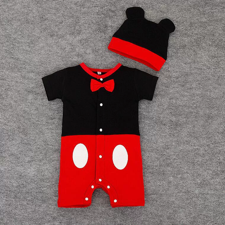 Quần áo trẻ em sơ sinh mùa hè kho báu nam Mickey romper nữ kho báu cotton Minnie một mảnh thời trang váy hai mảnh phù hợp với - Áo liền quần