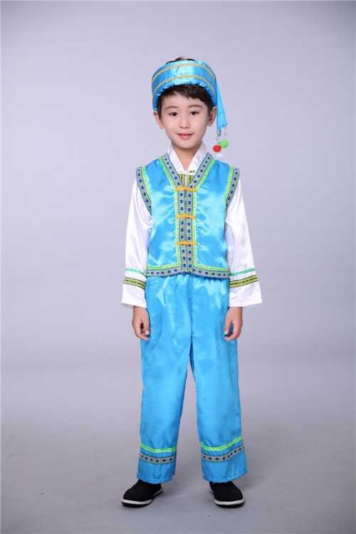 Quần áo biểu diễn cho trẻ em dân tộc thiểu số, bé trai, trang phục Miao, Zhuang, trang phục múa Đại, trang phục biểu diễn cucurbit trang phục dân dộc các nước trẻ em