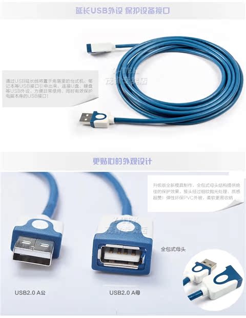 Lite USB mở rộng dây nối usb cáp trên máy tính mẹ chuột dòng mở rộng bàn phím U-1.5 / 3/5 m - USB Aaccessories den led usb