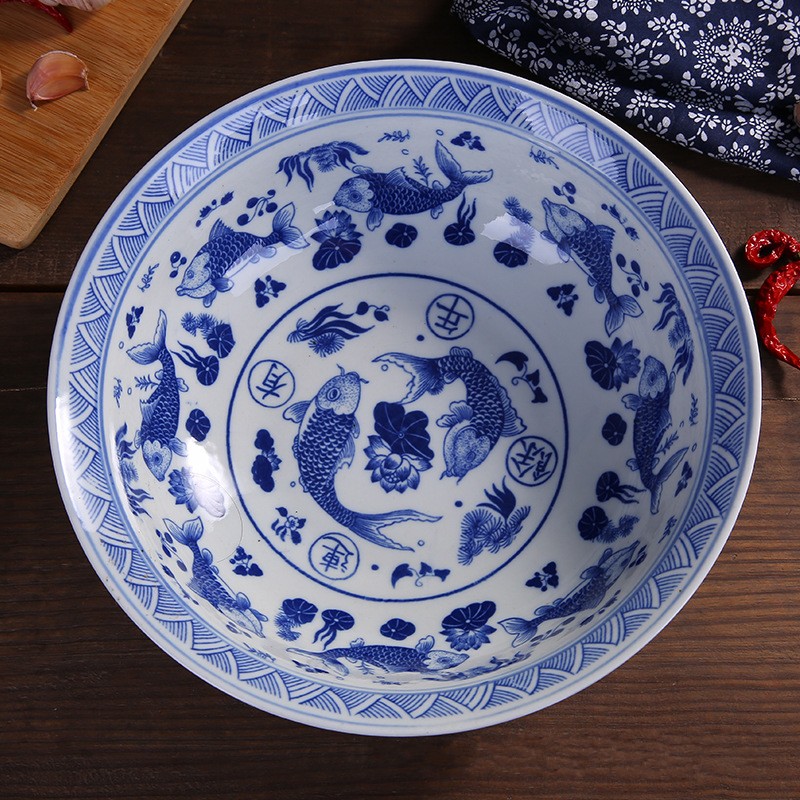 Jingdezhen blue and white porcelain hotel malatang large bowl of boiled fish bowl noodles cooking ingredients after the big rainbow such as bowl bowl