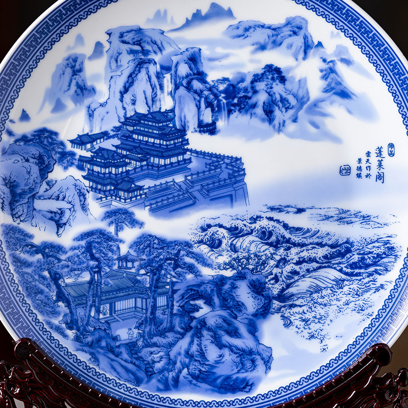 Jingdezhen blue and white ceramics hang dish sit home background plate decoration plate desktop ornaments furnishing articles