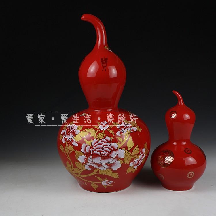 Jingdezhen ceramics vase Chinese red riches and honor peony large vase decoration decoration that occupy the home furnishing articles