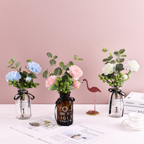 Hipster simulation flower fake flower living room decoration rose bouquet with vase silk flower decorative flower table ornaments
