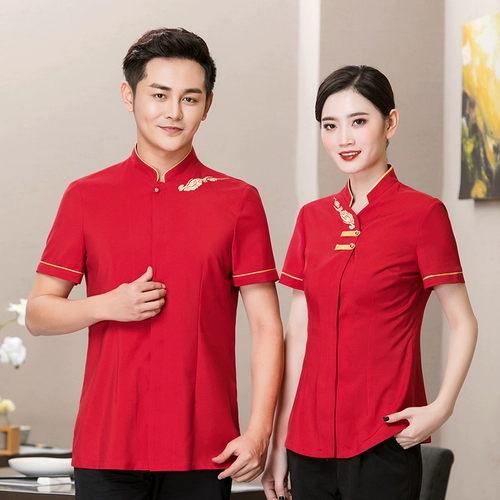 Летний комплект для работы для отеля, униформа, короткий рукав, китайский стиль