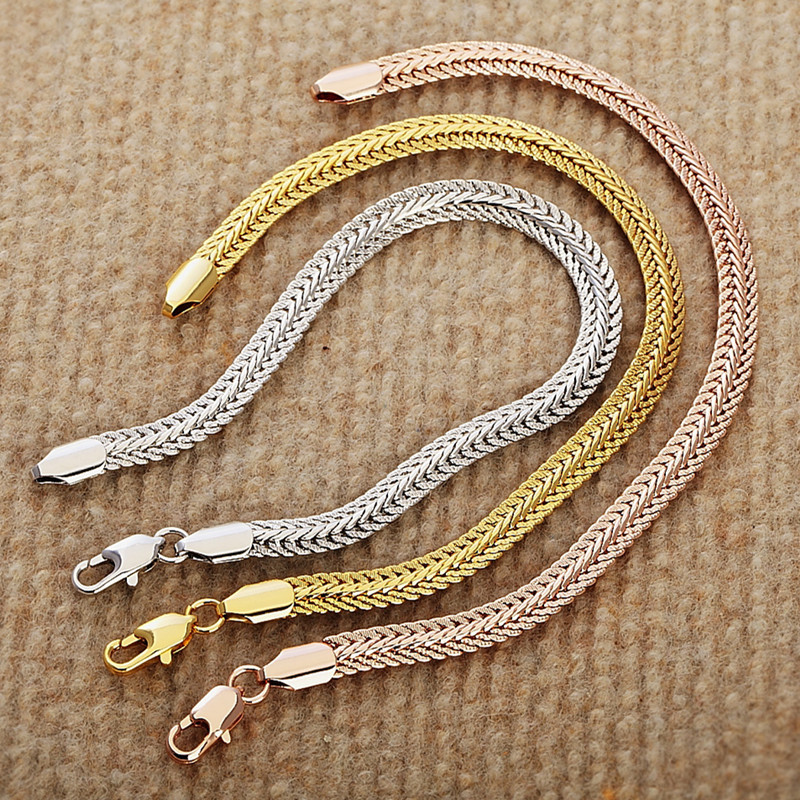 New Korean Style Personalized Men's Gold Bracelet 18K Rose Gold White Gold Snake Bone Chain Gold-Plated Simple Trendy Men's Bracelet