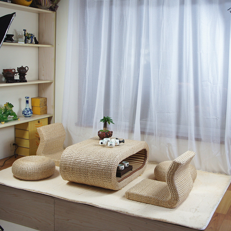 Straw low table Rattan Tatami coffee table Kang table floor Japanese and Korean casual coffee table Japanese room table Coffee table