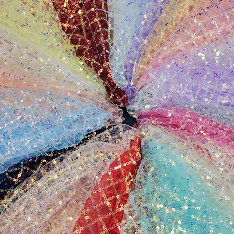 Grid Embroidery 3mm Sequin Mesh Fabric Ethnic Style Wedding Dress Decorative Fabric Handmade DIY Accessories