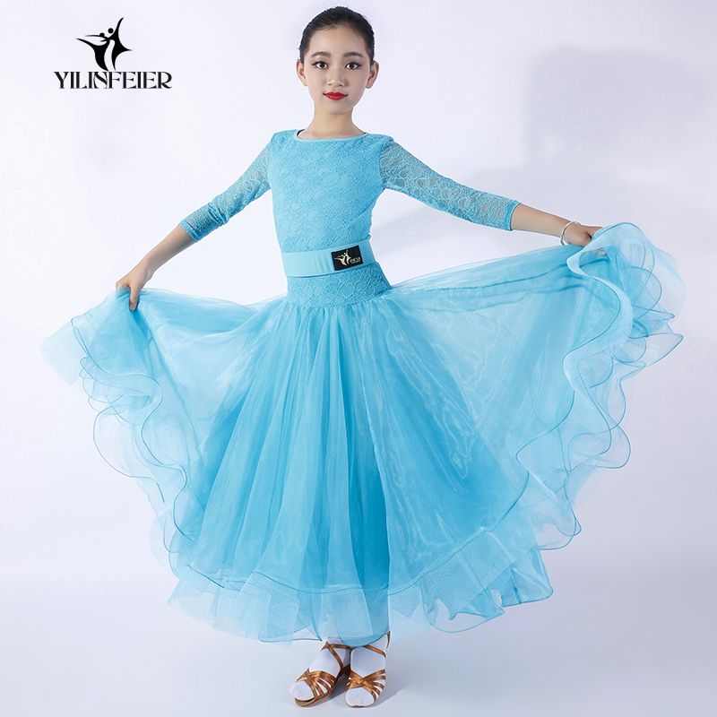 Elaine Fei Les Lace long sleeved boy Modern Dance Dress FY 1087 Children's National Standard Dance Dress Show