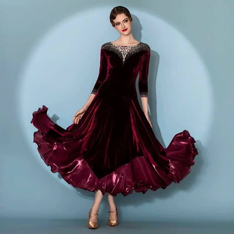 Starlight Crimson | Star Diamond Velvet | Tango | Modern Dance Dress 2648 Ballroom Dance Costume Waltz Dress Starlight Crimson | Star Diamond Velvet | Tango | Modern Dance Dress 2648 Ballroom Dance Costume Waltz Dress