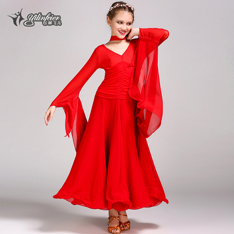 Lin Fei'er children's long-sleeved modern dance skirt national standard dance skirt new children's waltz modern dance skirt 0402A