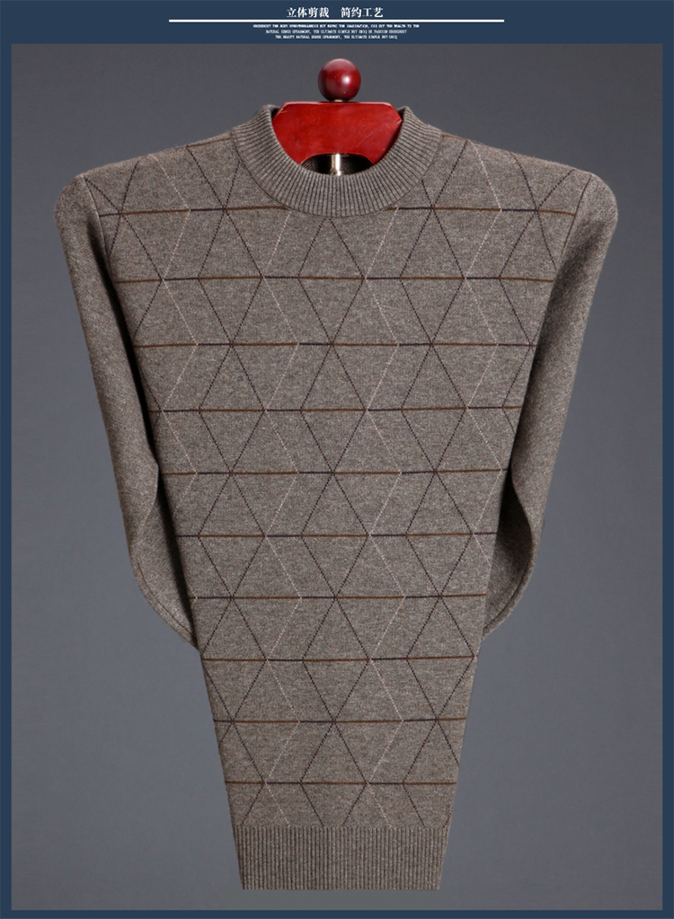 Mùa đông mới chính hãng trung niên áo len cashmere cổ tròn cộng với phân bón để tăng áo len trung niên dày áo len ao da nam