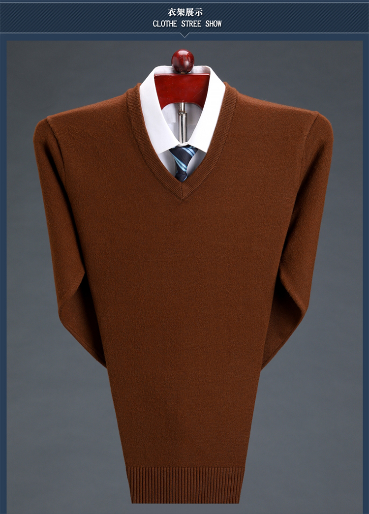 Áo len cashmere mùa đông nam 2018 mới cổ gà hình trái tim rắn màu áo len nam dày đan đáy áo len cổ chữ V áo có cổ