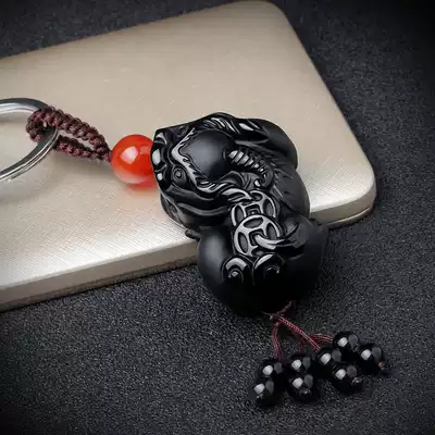 High-end car keychain pendant natural obsidian brave safe jewelry creative men and women couples personality