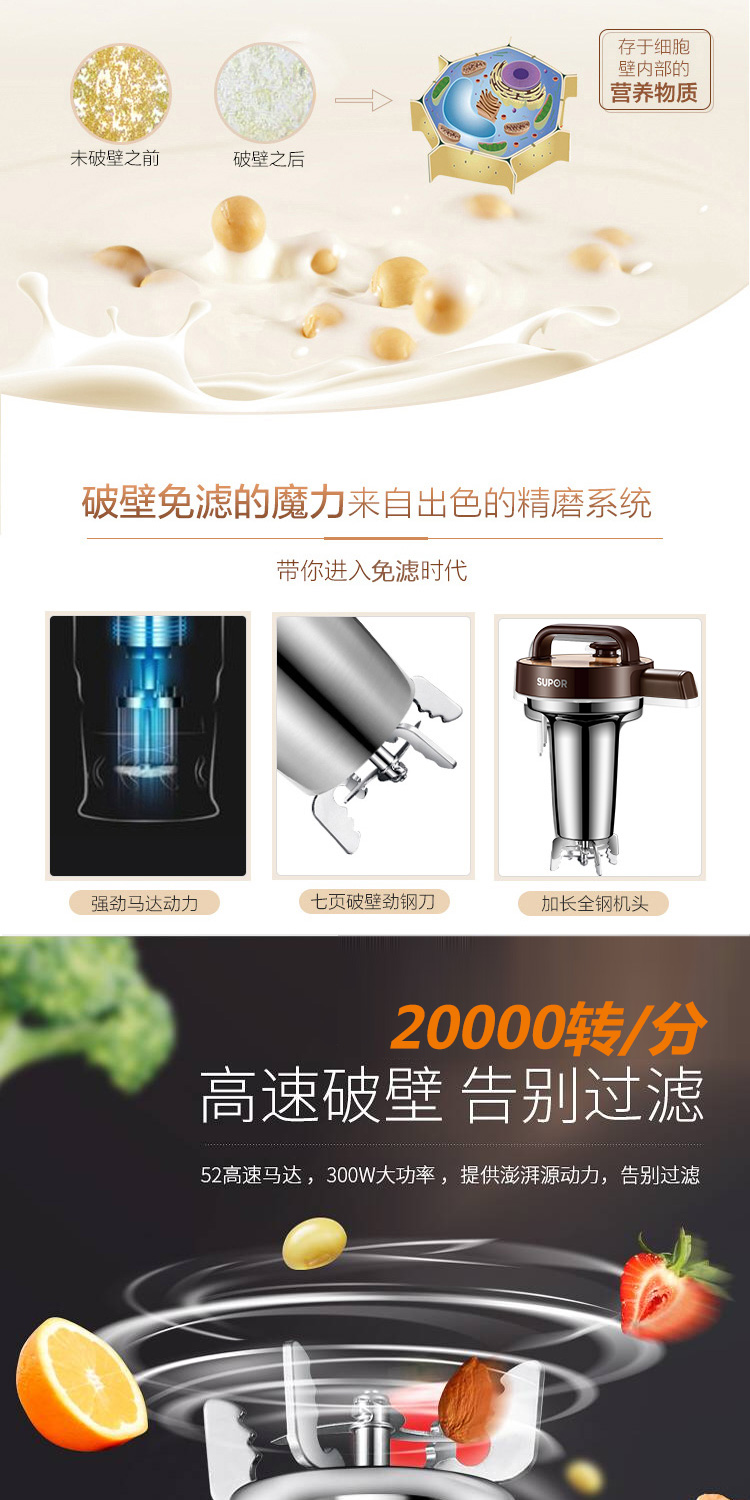 Supor DJ12B Máy sữa đậu nành tự động đa chức năng phá vỡ tường lọc miễn phí nấu ăn bổ sung thực phẩm tốt cho sức khỏe - Sữa đậu nành Maker máy sữa hạt ranbem