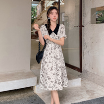 Blue Language Big Code Women Dress Micro Fat Mm Doll Collar Crushed Flowers Display Slim Cover Snow Spinning Superior Temperament Sweaters Dress Summer