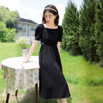 Blue language Big code Female dress Fat mm Belly Small Crowd Design Sensational Dress Style Heben Short Sleeve Little Black Dress Summer