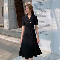 Blue Language Big Code Woman Dress Fat Sister Mm Temperament Double Row Buttoned Suit With Dress 2022 Summer New Shade Little Black Dress