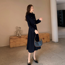 Blue Plus Size Womens Fat Sister mm Temperament Tow Dress 2021 Early Autumn New Waist Long Skirt