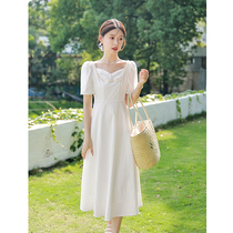 Blue language big code woman dress fat mm French style gentle wind short sleeve dress 2022 Summer cover for thin tea hysteria