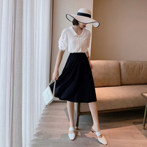 Blue Language Big Code Womens Dress Fat Sister Mm Snowspun Shirt Blouse A Character Half Body Dress 2022 Summer New Shade Suit