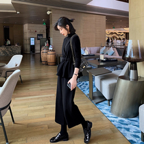 Lan language fat mm temperament top waistcoat wide leg pants set size womens autumn and winter New waist slim three-piece set