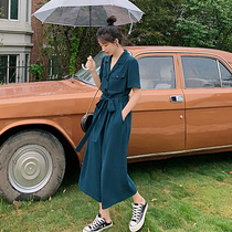 Blue Language Big Code Woman Dress Fat Sister Mm Temperament Suit Conjoined Pants 2022 Summer New Tooling Broadleg 90% Pants