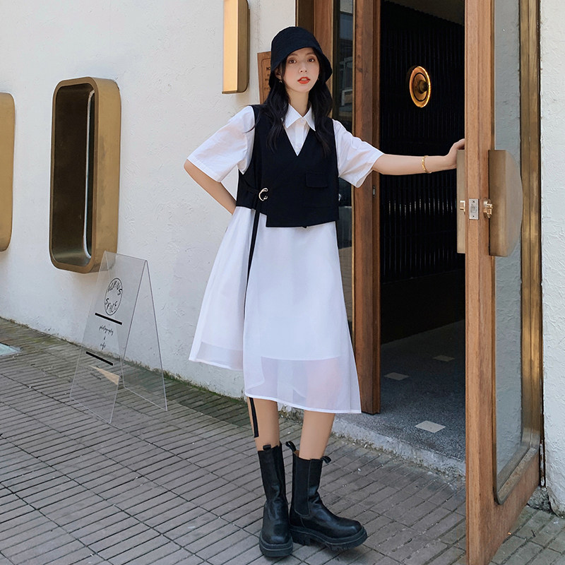 Blue language big size women's dress Fat sister mm Salt can be sweetened with summer dress New shade of meaty Machia suit dress