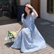 Blue Language Big Code Woman Dress Fat Sister Mm Bubble Sleeves Small Daisy Crummy Dress Summer New Conspiculess Fairy Dress Dress