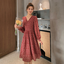 Blue Language Big Code Woman Dress Fat Sister Mm Temperament V Collar Cashew Dress 2022 Springtime New Display Slim Fit