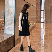 Blue Plus Size Women Fat Sister mm Fake Two Knitted Sweater Dress 2021 Winter Long a Dress