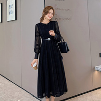 Blue language large size womens fat sister mm temperament lace plus velvet dress 2021 Winter waist inner small black skirt