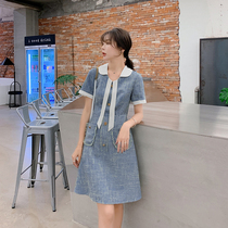 Blue Language Big Code Woman Dress Fat Sister Mm Doll Collar Slim Fit Slim Fit Dress 2022 Summer New Aword Dress Long