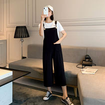 Blue Language Big Code Woman Dress Fat Sister Mm Short Sleeve T-shirt Braces Broadlegged Pants 2022 Summer New Loose Shade Suit