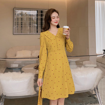 Blue Language Big Code Woman Dress Fat Sister Mm Doll Collar Collection Waist Breaking Flowers Fairy Dress 2022 Spring New platycoon dress