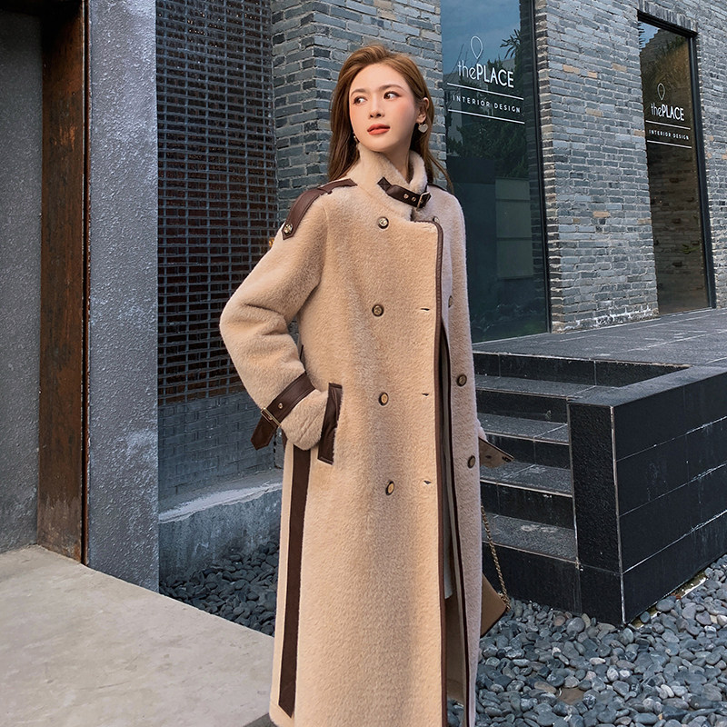 Blue language big size women's clothing Fat younger sister mm foreign mink wool jacket 2021 Winter new Conspicuese Skinny Coat