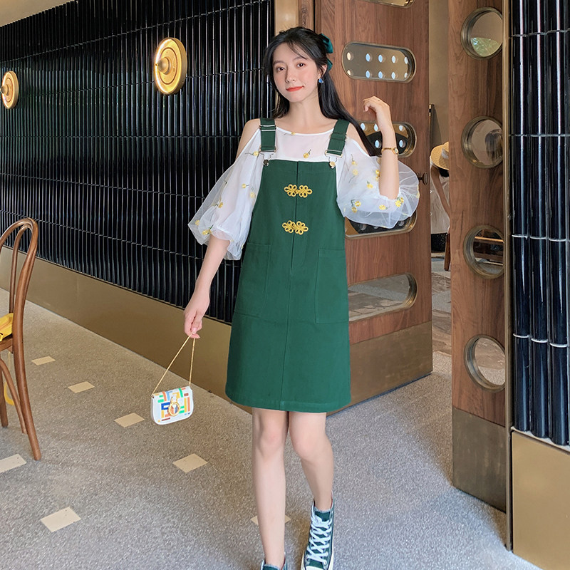 Blue Language Great Size Women Dress Fat Sister Mm Foreign Pie Reduction Age Cuddling Bag Skirt Suit Summer Dress New Cover Slim Two-piece Set