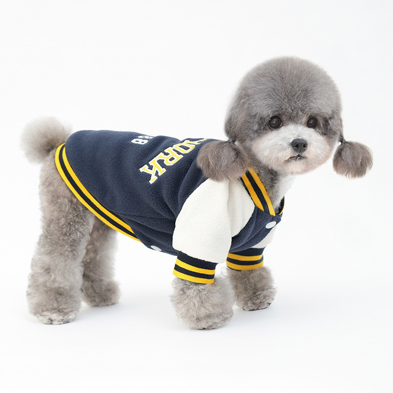 Autumn and Winter Pet Cat and Dog Newyork Embroidered Baseball Jacket Small Dog Two-Legged Thickened Clothing Teddy Warm Clothing