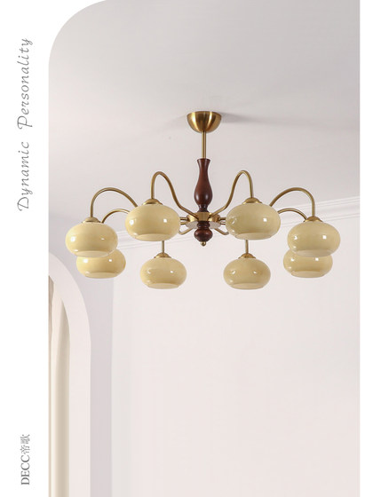 Vintage Living Room Chandelier, American Retro French Wabi-Sabi Style, New White Ash Wood Persimmon Chandelier for Bedroom, Study, and Dining Room
