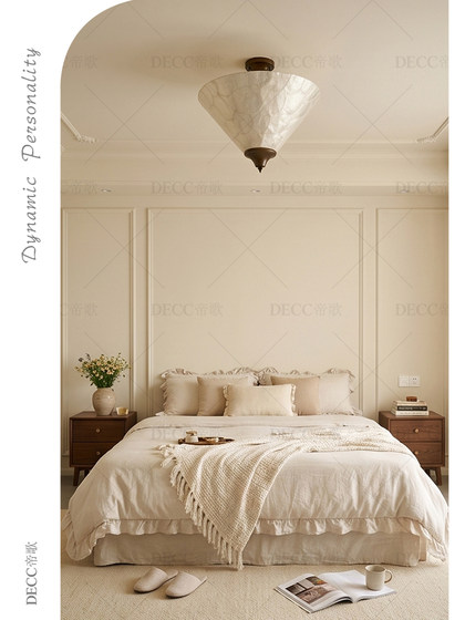 French-Style Creative Shell Ceiling Light for Bedroom and Dining Room, Mid-Century Style Solid Wood Ceiling Light, American Retro Minimalist Lighting