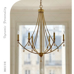 French Retro Candle Chandelier, Bedroom and Dining Room Chandelier, American Retro High-End Mid-Century Style Light Luxury All-Copper Lamps