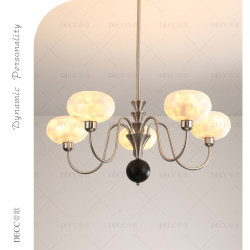 French-Style Vintage Creative Shell Chandelier in High-End Sand Nickel Color for Living Room, Bedroom, and Dining Room, Light Luxury American Cream Style