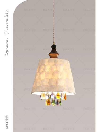 Creative Shell-Shaped Colorful Crystal Chandelier, All-Copper French-Style Dining Room Chandelier, Bedroom Bedside Chandelier, Vintage Bar Counter Lighting