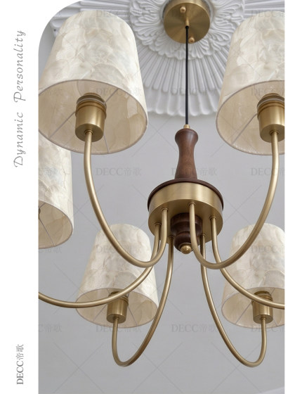 Creative shell chandelier, French mid-century style chandelier, senior designer cream style bedroom and dining room all-copper lamps