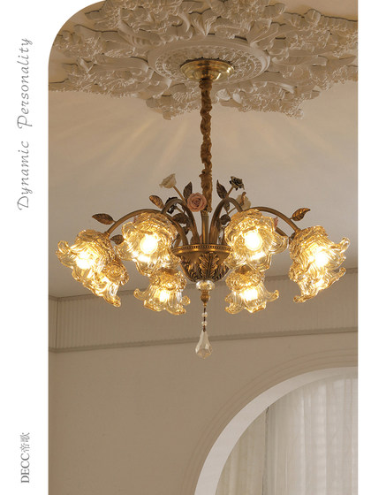 French-Style All-Copper Bedroom Lamp 2026 New Model Romantic Rose French Pastoral Flower Chandelier Vintage High-End Lighting Fixtures